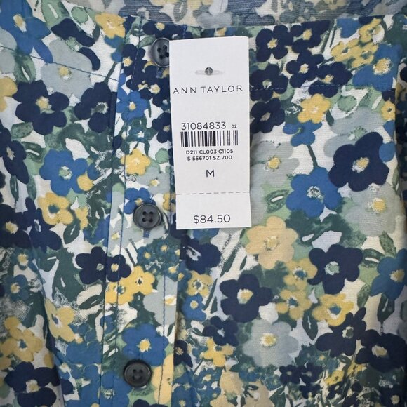 Ann Taylor Blue Floral Button Down Peasant Blouse Women's Medium NEW - Picture 6 of 6